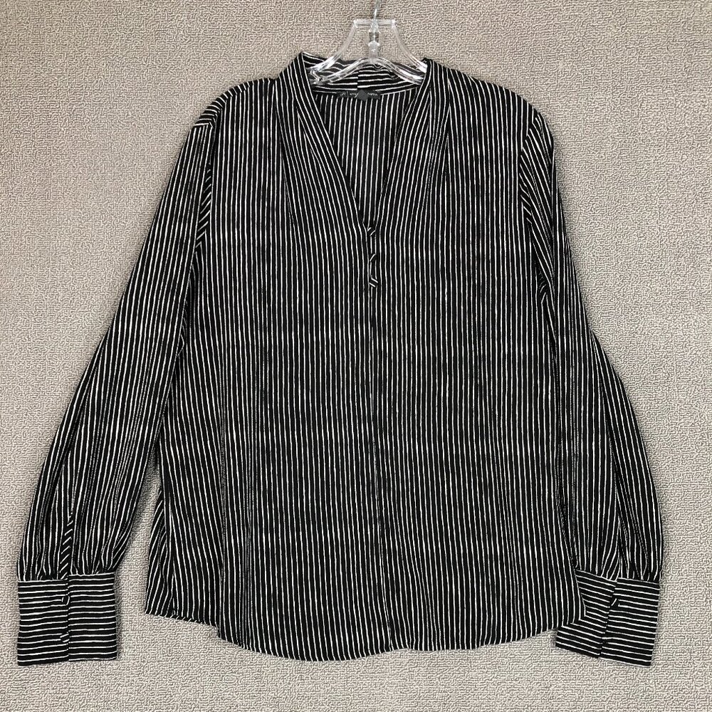 Adrianna Pappell Black and White Striped Women's Blouse, Large